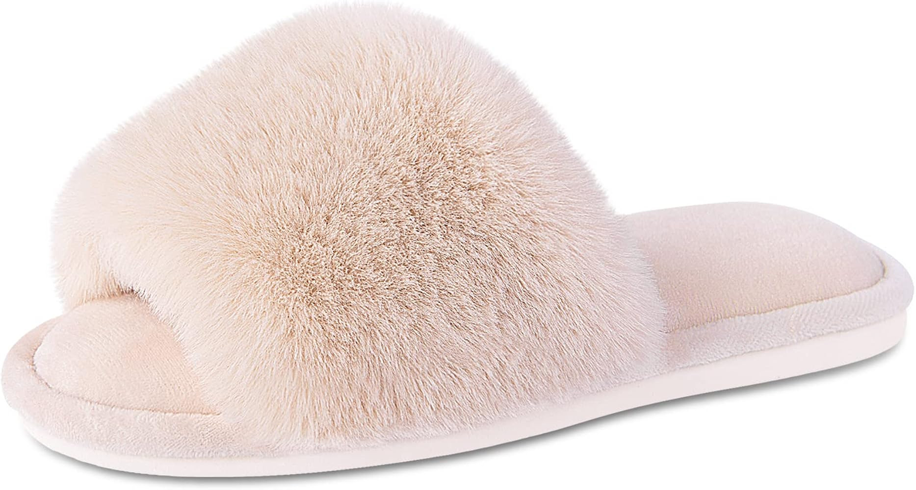 Womens Open Toe Slippers Cozy Furry Spa Flat Fluffy Fuzzy Indoor House Shoes Slip on Outdoor Home... | Amazon (US)