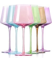 Physkoa Colored Wine Glasses Set of 6 - Multi Colored Square Wine Glasses with Tall Long Stems an... | Amazon (US)