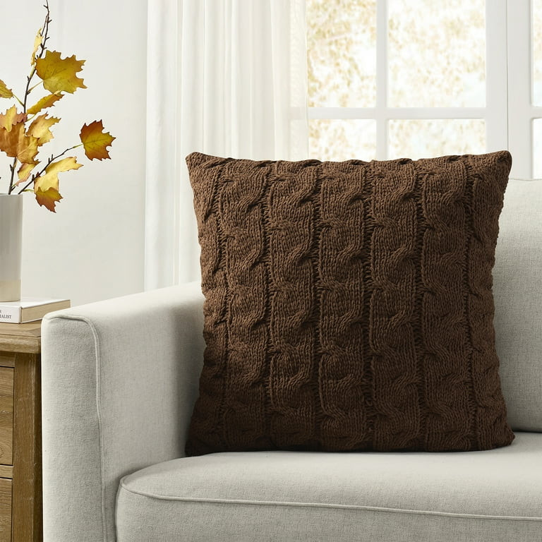 My Texas House 20" x 20" Monte Brown Cable Knit Decorative Pillow | Walmart (US)