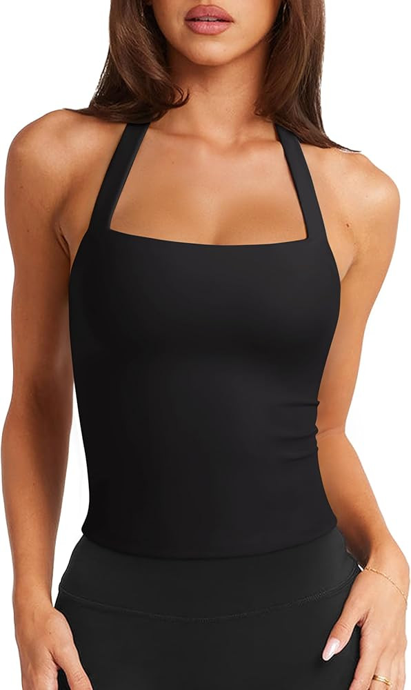 LASLULU Womens Sexy Halter Sports Bra Workout Tops Wirefree Sleeveless Gym Yoga Tank Tops Y2k Cas... | Amazon (US)