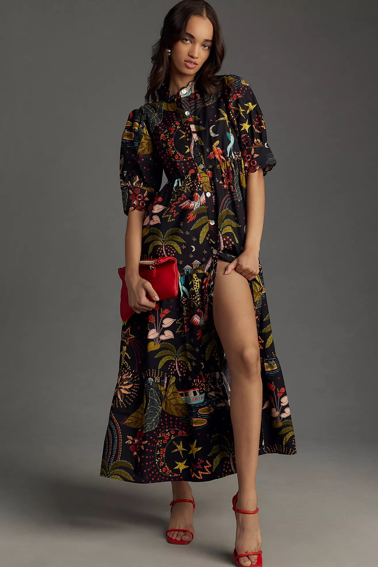 Farm Rio Short-Sleeve Printed Midi Shirt Dress | Anthropologie (US)