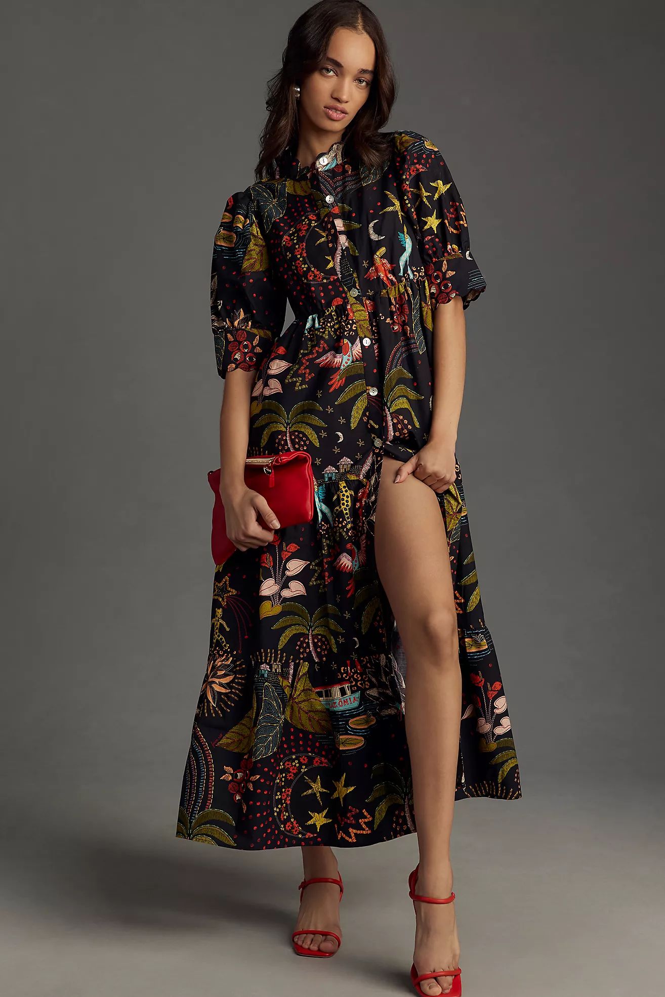 Farm Rio Short-Sleeve Printed Midi Shirt Dress | Anthropologie (US)