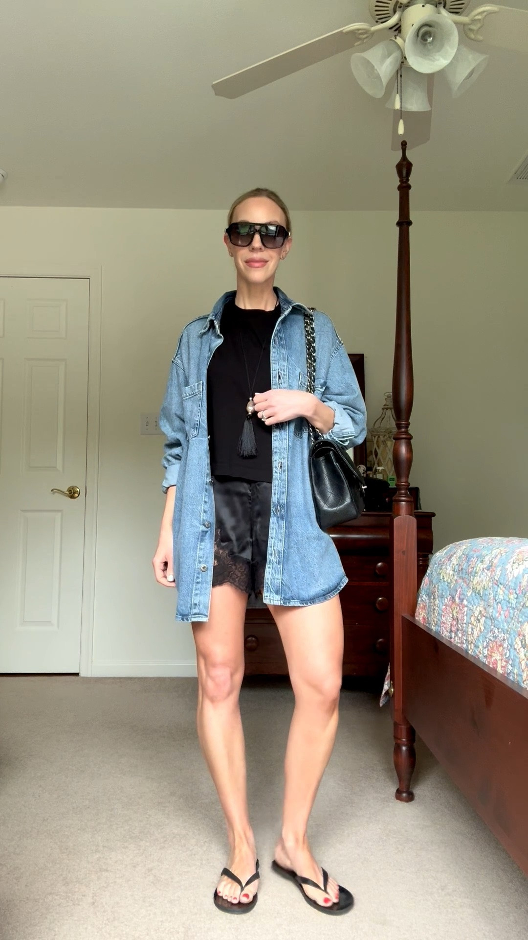 Styling lace shorts with a cropped tee, oversized denim shirt and leather thong sandals

#LTKSeasonal #LTKOver40 #LTKSaleAlert