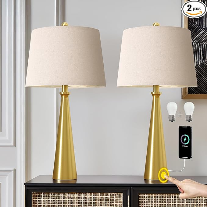 Oneach 25.75" 3-Way Dimmable Touch Control Modern USB Table Lamp Set of 2 for Living Room Bed Roo... | Amazon (US)