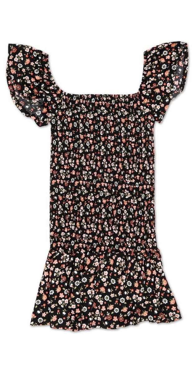 Juniors Floral Smocked Dress - Black-Black-2067985367101   | Burkes Outlet | bealls