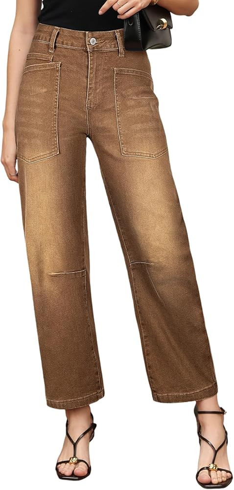 EVALESS Womens Baggy Barrel Jeans High Waisted Wide Leg Boyfriend Denim Ankle Pants | Amazon (US)