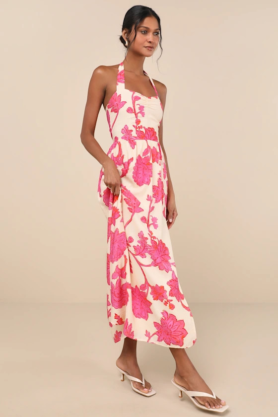 Layton Cream Floral Halter Maxi Dress | Lulus
