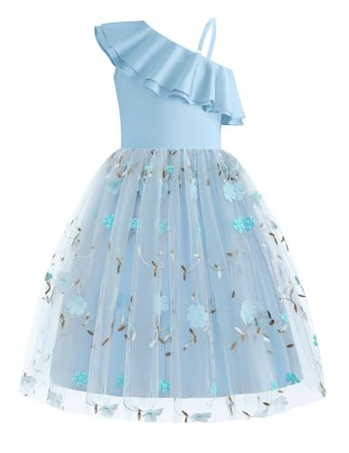 Arshiner Tween Girls Dresses Ruffle Trim Sleeveless A Line Blue Floral Easter Party Tulle Sundress for Kids | Amazon (US)