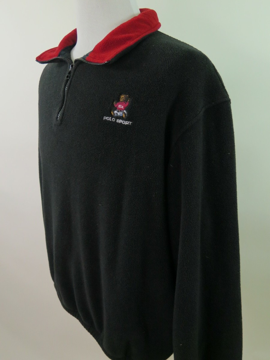 Vintage Polo Sport Ralph Lauren Men Black Teddy Bear 1/4Zip Fleece Jacket XL USA | eBay US