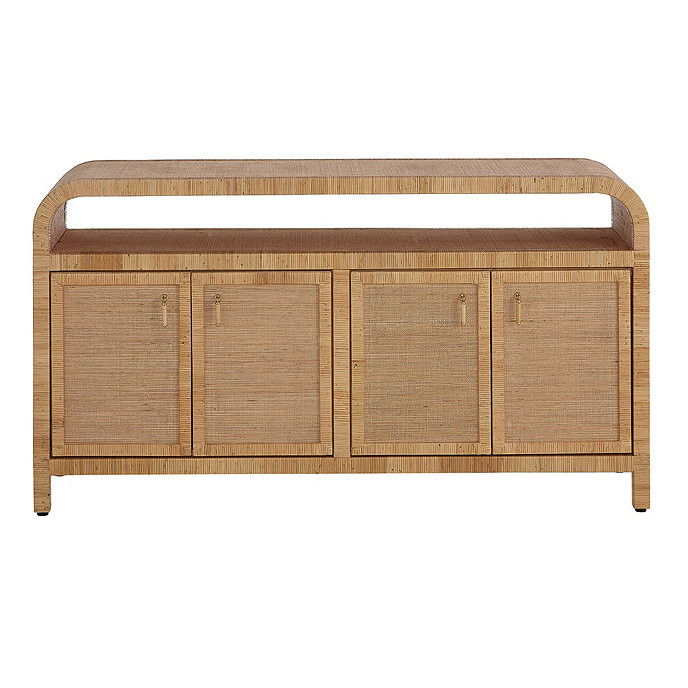 Reya Rattan and Grasscloth Mahogany Sideboard Storage Cabinet with Doors | Ballard Designs, Inc.