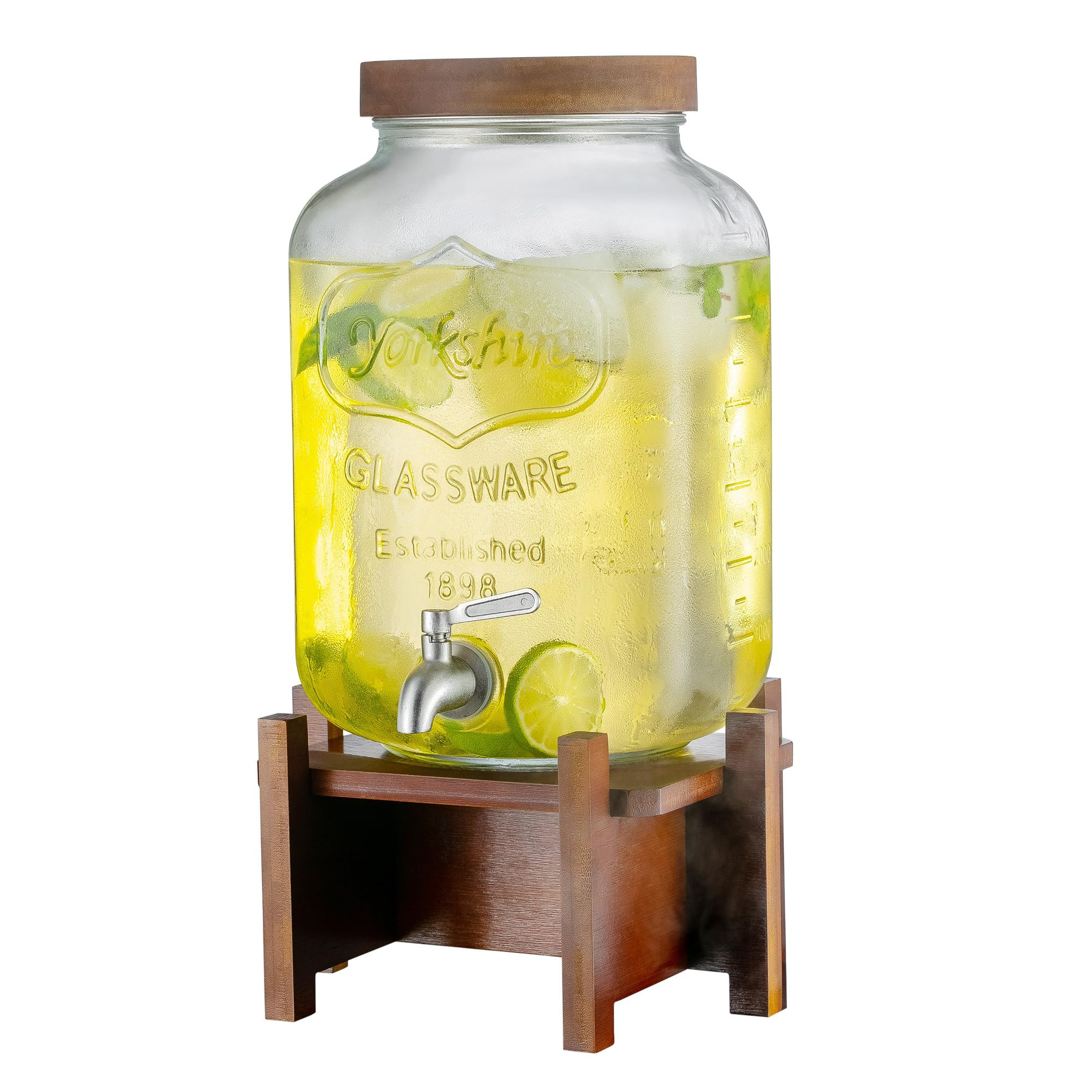 Drink Dispenser with Acacia Wood Stand and Lid,2 Gallon Glass Beverage Dispenser with Stainless S... | Amazon (US)