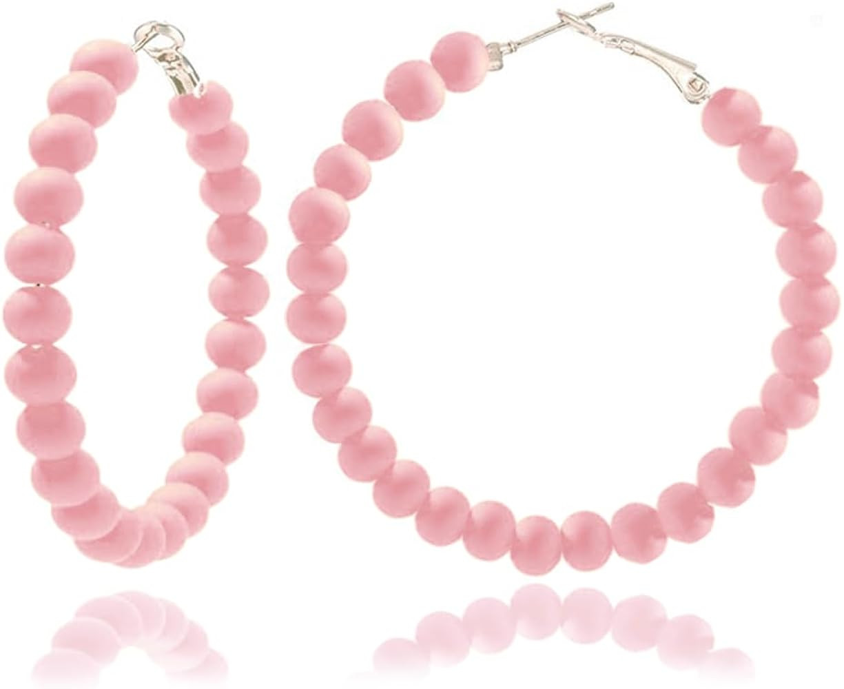 Boho Beaded Hoop Earrings Bohemian Multicolor Candy Acrylic Circle Round Chic Dangle Earrings for... | Amazon (US)