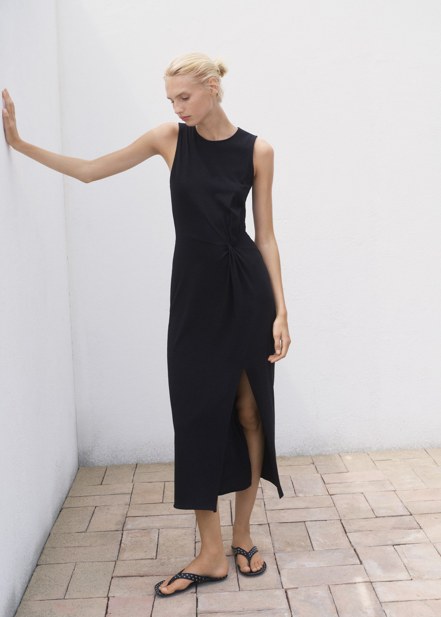 Gathered cotton midi-dress - Women | MANGO United Kingdom | MANGO (UK)