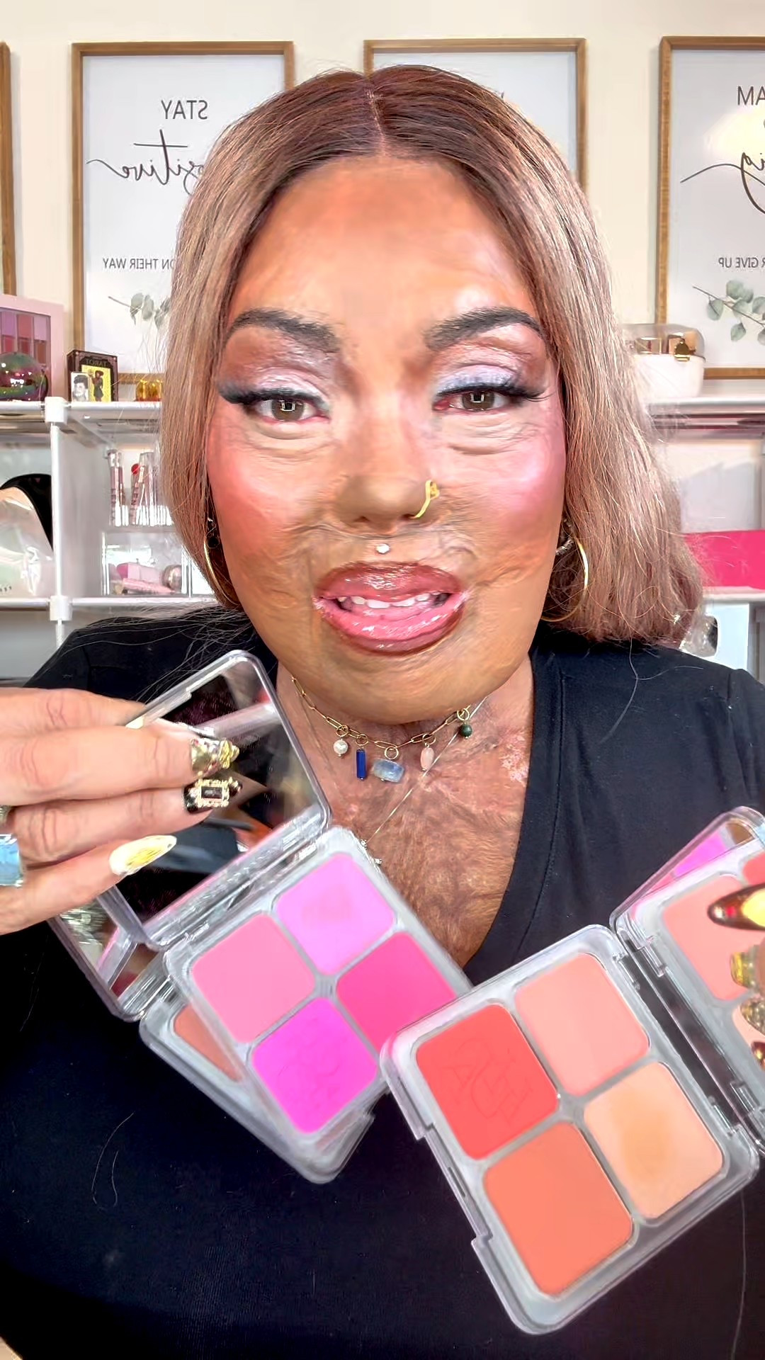  Huda Beauty Ethereal Blushlighter Palettes are the BEST!✨ Buy them now from Sephora because everything is on sale!!!

The highlighter is so glowy and intense, and the blur is amazing .

I combined this with so filler color, corrector, concealer, and easy bake powder on my under eye for an ethereal look .

Which side is your favorite? 

#LTKSaleAlert #LTKBeauty #LTKOver40