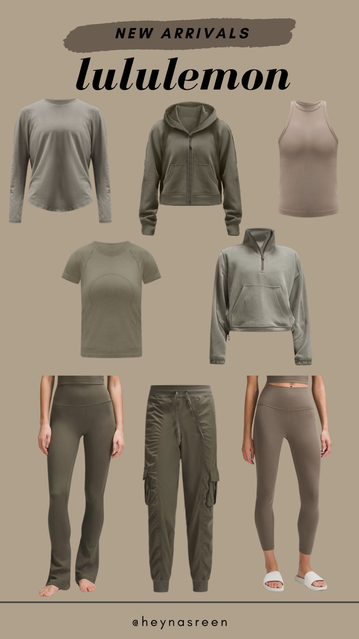 lululemon new arrivals in the colors army green and nomad make the perfect neutral pieces to mix and match 

#LTKfitness