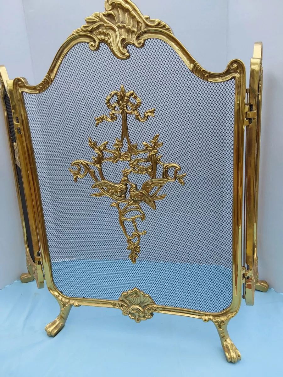 French Provincial Victorian Fireplace Screen Claw Foot Tri Fold Birds Vintage  | eBay | eBay US