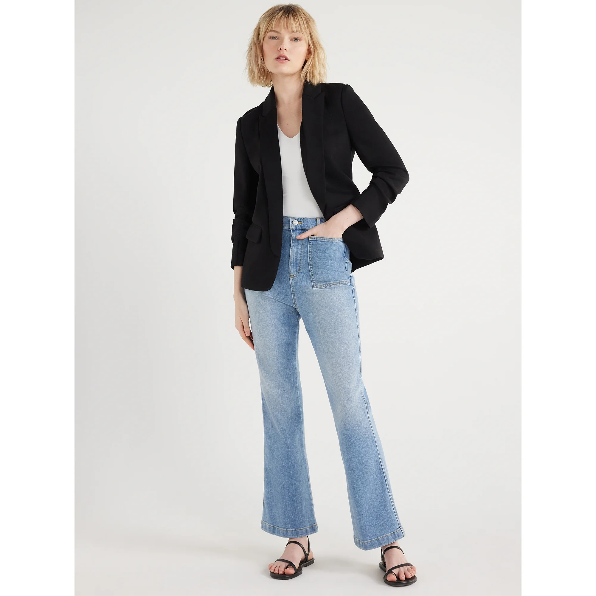 Scoop Women's and Women’s Plus Ultimate ScubaKnit Relaxed Blazer with Scrunch Sleeves, Sizes XS... | Walmart (US)