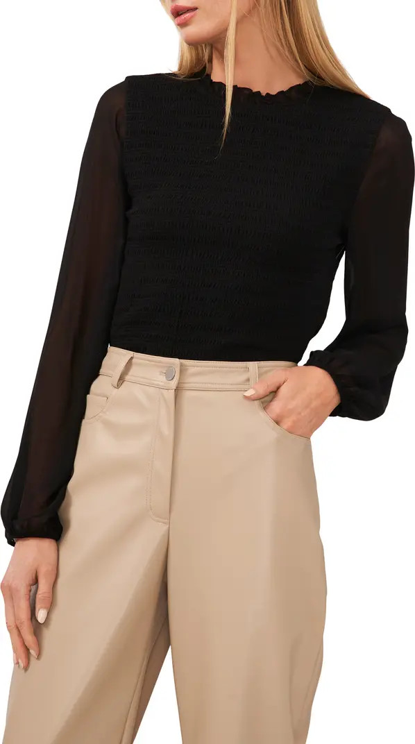 Variegated Smocked Long Puff Sleeve Blouse | Nordstrom