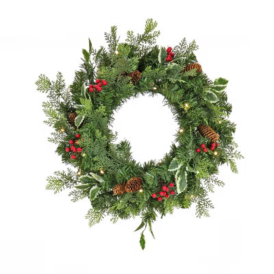 National Tree Company First Traditions Pre-Lit Christmas Evergeen Wreath with Pinecones and Berri... | Target