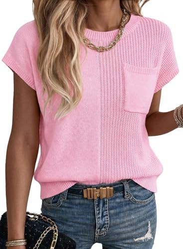 Dokotoo Asymmetrical Summer Knit Tops for Women Sleeveless Crewneck T Shirts Casual Lightweight B... | Amazon (US)