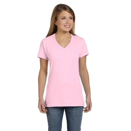Hanes Ladies 4.5 oz. 100% Ringspun Cotton nano-T V-Neck T-Shirt - S04V | Walmart (US)