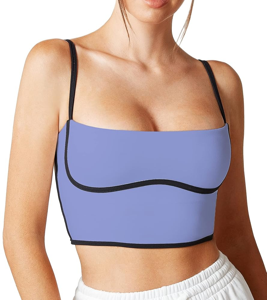 Move With You Sleeveless Spaghetti Strap Padded Sports Bra Tank Tops Square Neck Double Layer Wor... | Amazon (US)