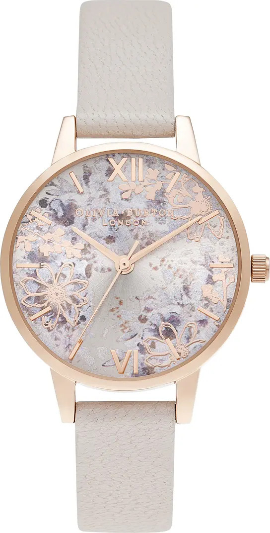 Olivia Burton Abstract Floral Leather Strap Watch, 30mm | Nordstrom | Nordstrom