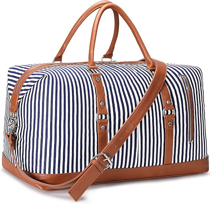 S-ZONE Women Travel Duffel Weekender Carryon Shoulder Tote Bag Canvas PU Leather | Amazon (US)