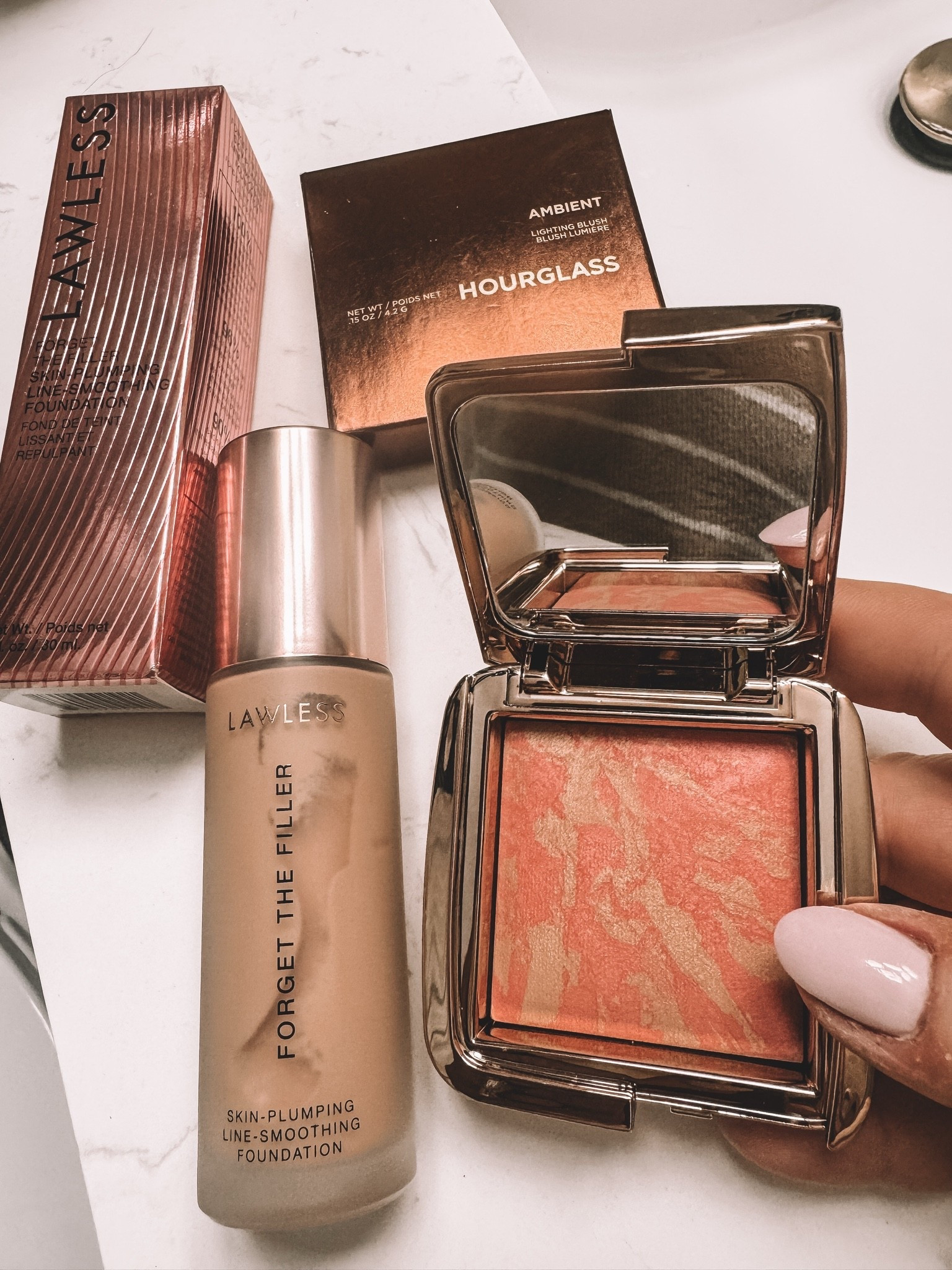 A quick little restock of two of my favorites. 
Hour glass ambient blush and Lawless skip the filter foundation.
Both give that beautiful no make up , make up.
Beauty, cosmetics, gram

#LTKdayinmylife #LTKgrwm #LTKBeauty