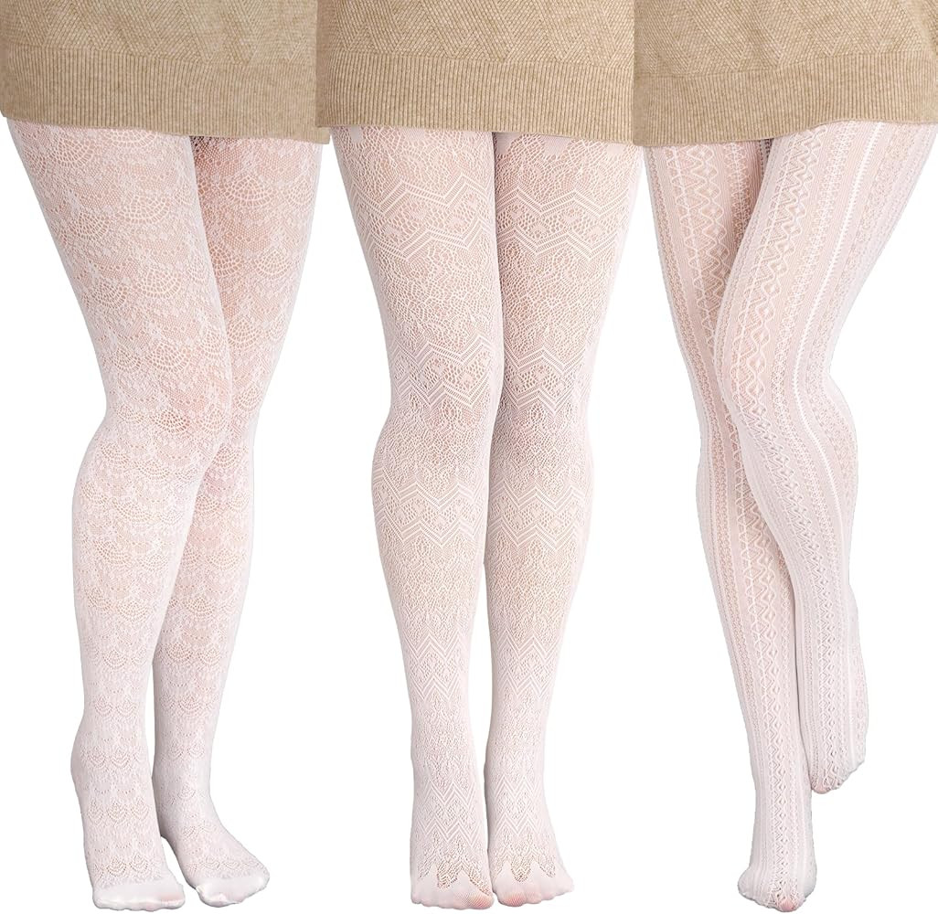 3 Pair White Lace Tights for Women Fishnet Hollow out Knitted Patterned Tights Lace Strips Pantyh... | Amazon (CA)