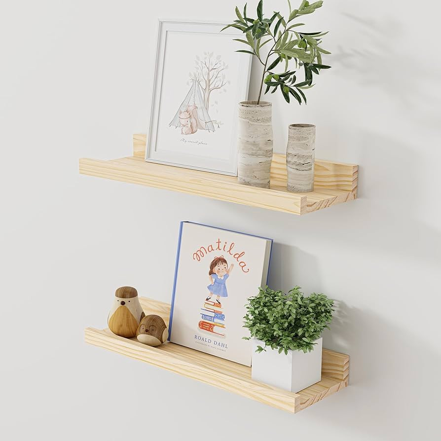 Floating Shelves for Wall, 16 inch Solid Wood Picture Ledge Shelf, Picture Shelf for Wall with Le... | Amazon (US)
