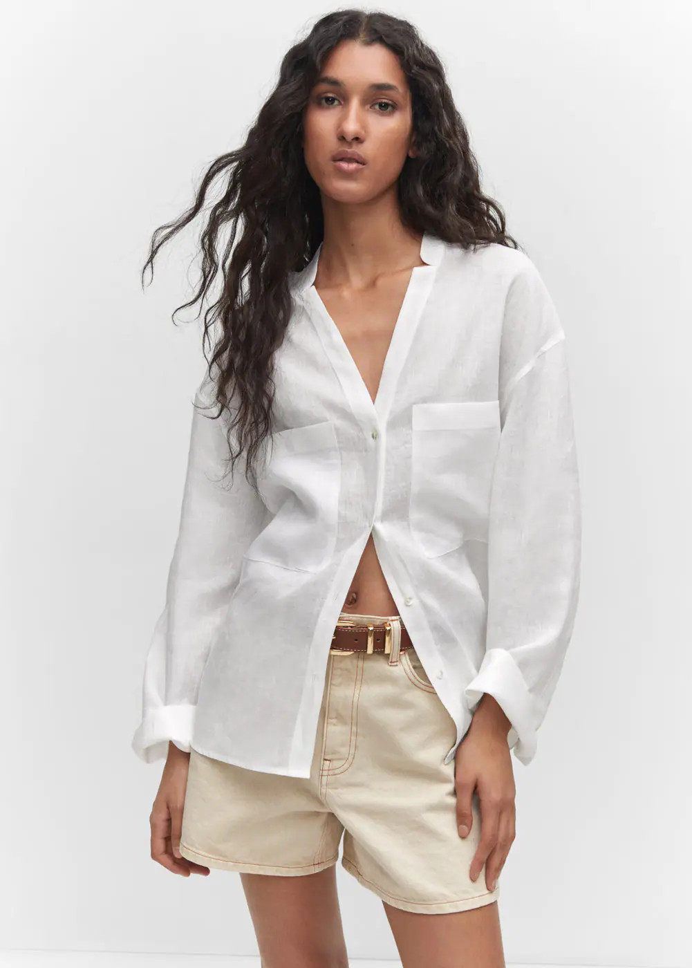 Pocket linen shirt | MANGO (US)