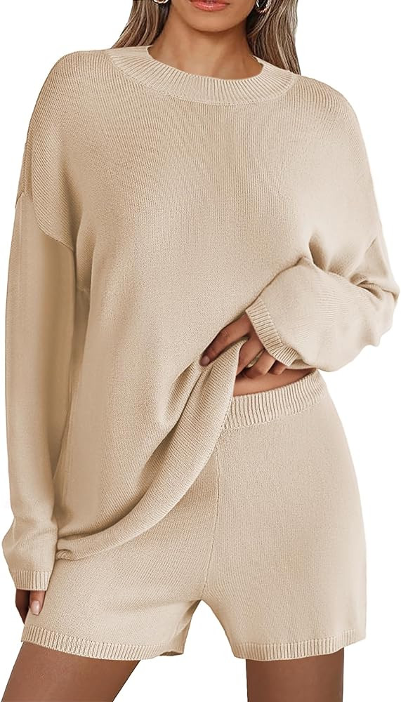 Ekouaer Pajamas Womens 2 Piece Lounge Set Cozy Knit Long Sleeve Sweater Shorts Set Oversized Matc... | Amazon (US)
