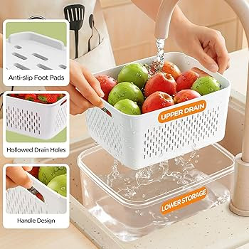 5-Pack Fruit Storage Containers for Fridge with Removable Colanders, 4 in 1 Produce Storage Conta... | Amazon (US)
