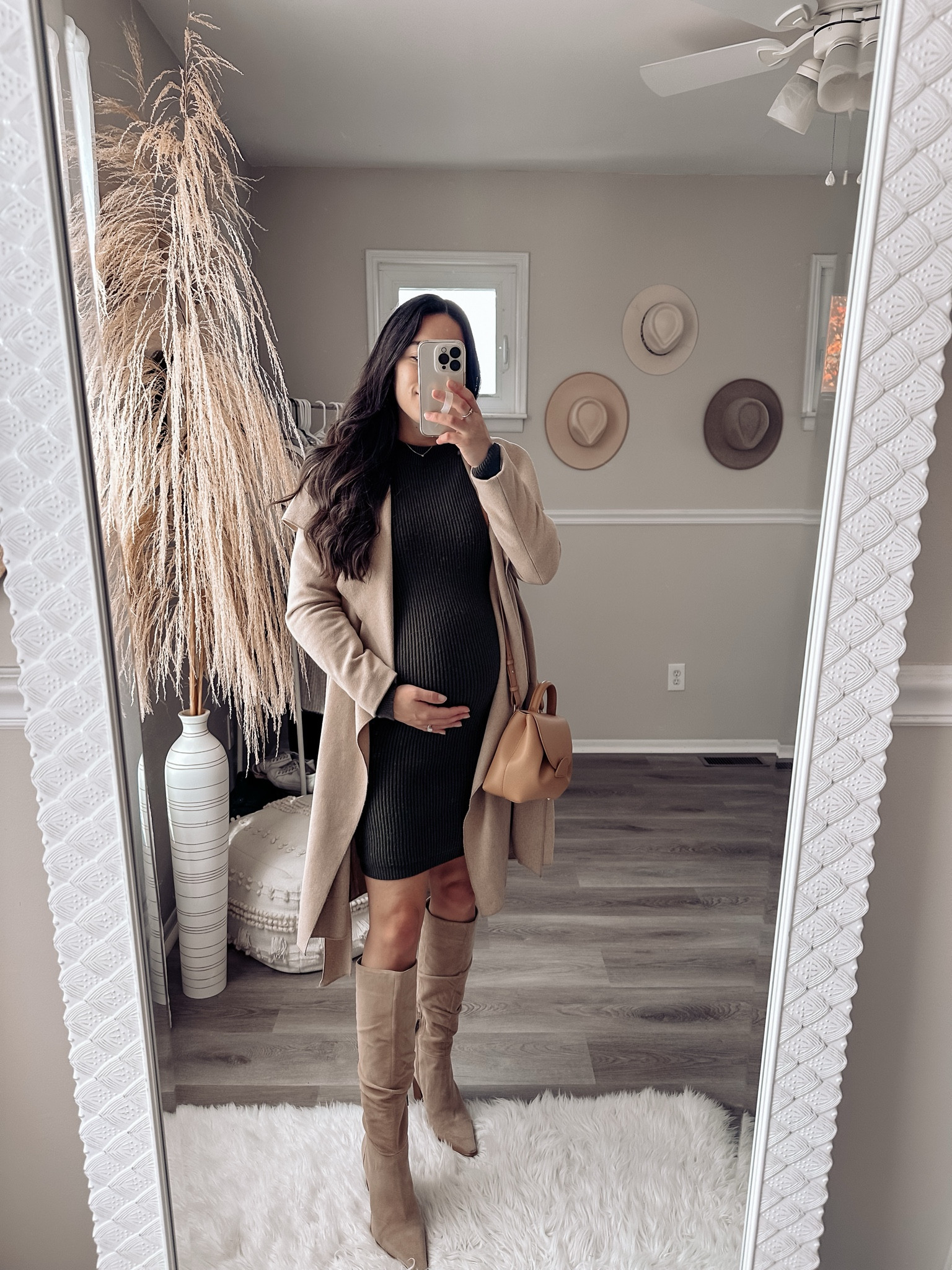 Chic maternity look ft non-maternity but bump friendly pieces.  Wearing my normal size in the dress and it’s stretchy, I am currently 25weeks pregnant. 

#LTKBump #LTKSeasonal #LTKStyleTip