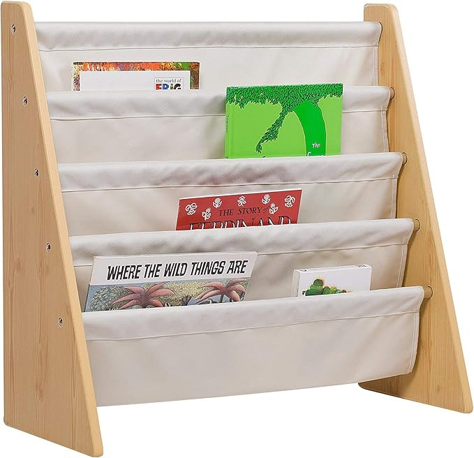 Wildkin Kids Premium Canvas Sling Bookshelf for Boys & Girls, Wooden Design Features Four Fabric ... | Amazon (US)