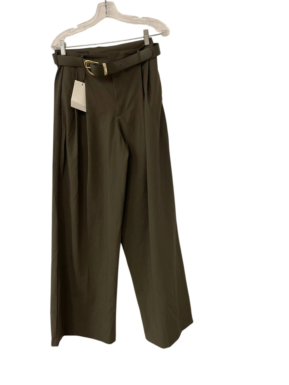Zara Womens Pants Trouser Small Khaki Ultra Wide Leg Pleated Belt 1255/534 NWT | eBay | eBay US