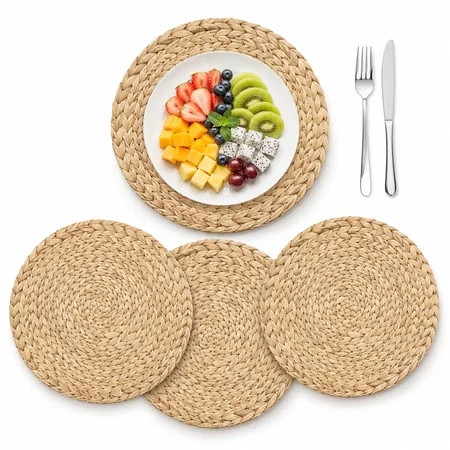 4 Pack Wicker Placemats, 13.7“ Round Placemats for Dining Table, NOGIS Natural Water Hyacinth Farmhouse Braided Placemat Rustic Place Mat, Home,Wedding,Perfect for Indoor Outdoor | Walmart (US)