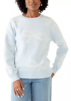 Crown & Ivy Women's Bow Crew Neck Sweater, Blue, Small | Belk