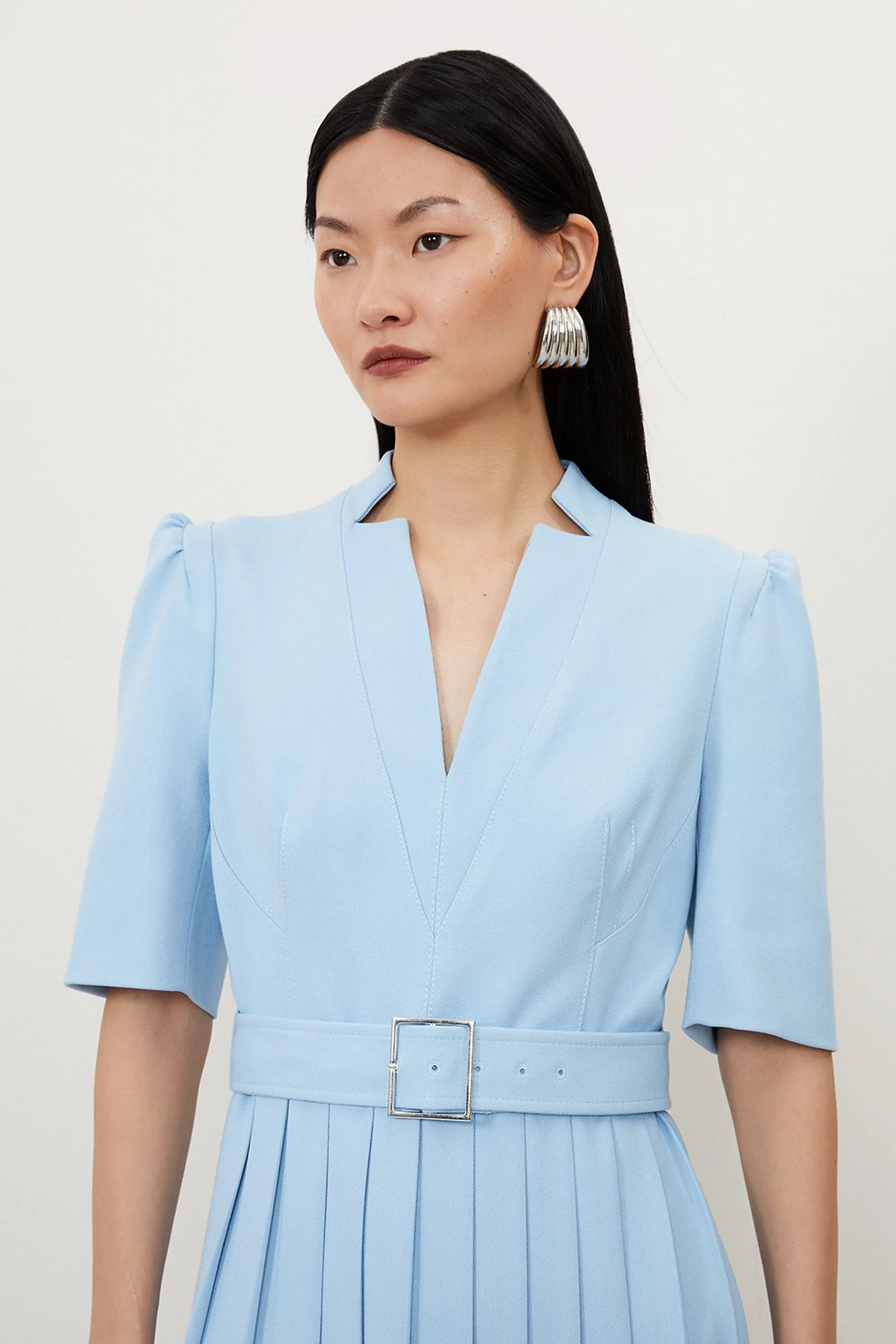 Tall Structured Crepe Forever Pleated Midi Dress | Karen Millen UK + IE + DE + NL