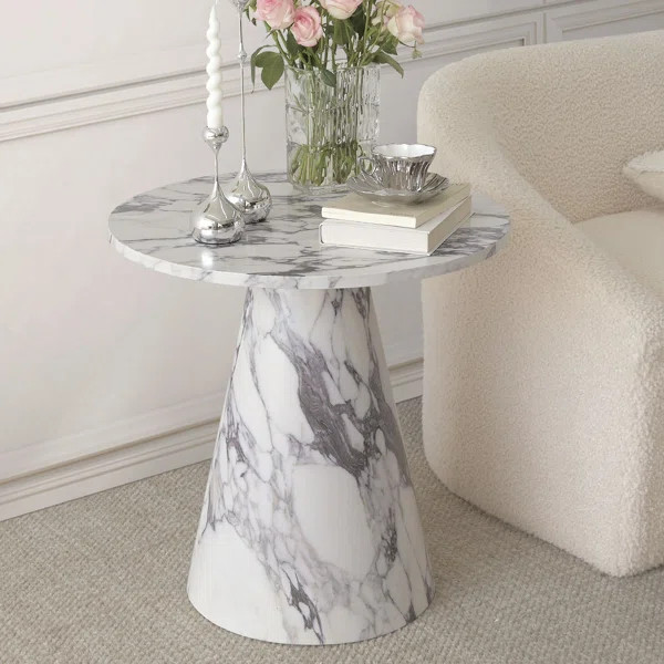 Belfonte Faux Marble Pedestal Round Side Table | Wayfair North America