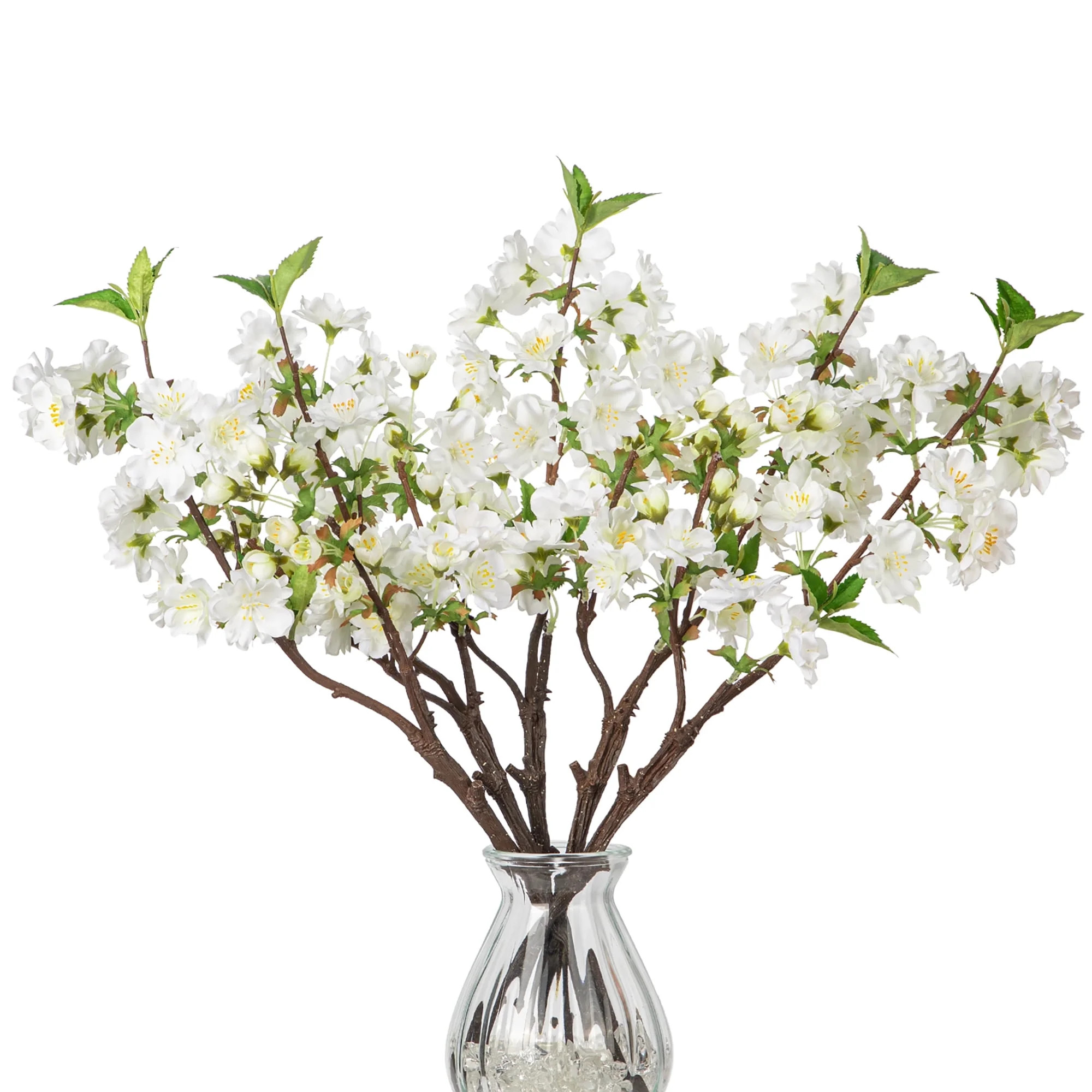 Briful 5 Pcs 19" Cherry Blossom Branches Faux Cherry Flowers Peach Blossom Fake Silk White Flower... | Walmart (US)