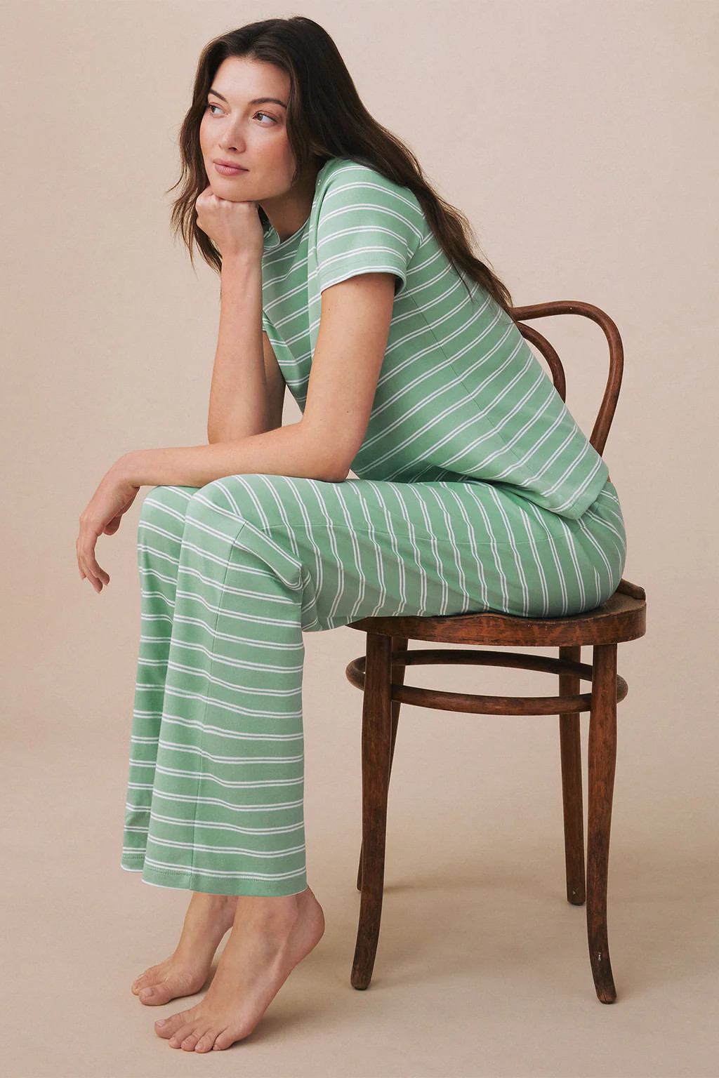Pima Crew Short-Long Set in Meadow Stripe | Lake Pajamas