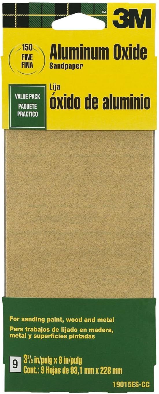 3M 19015ES-CC 3-2/3 by 9-Inch Fine Grit Aluminum Oxide Paint, Wood, Metal Sandpaper, 9-Pack | Amazon (US)