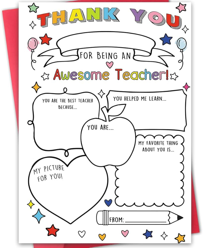 Hongshan Thank You Card for Teacher,Fill in the Blanks,Funny Appreciation Card Gift,Teacher Thank... | Amazon (US)