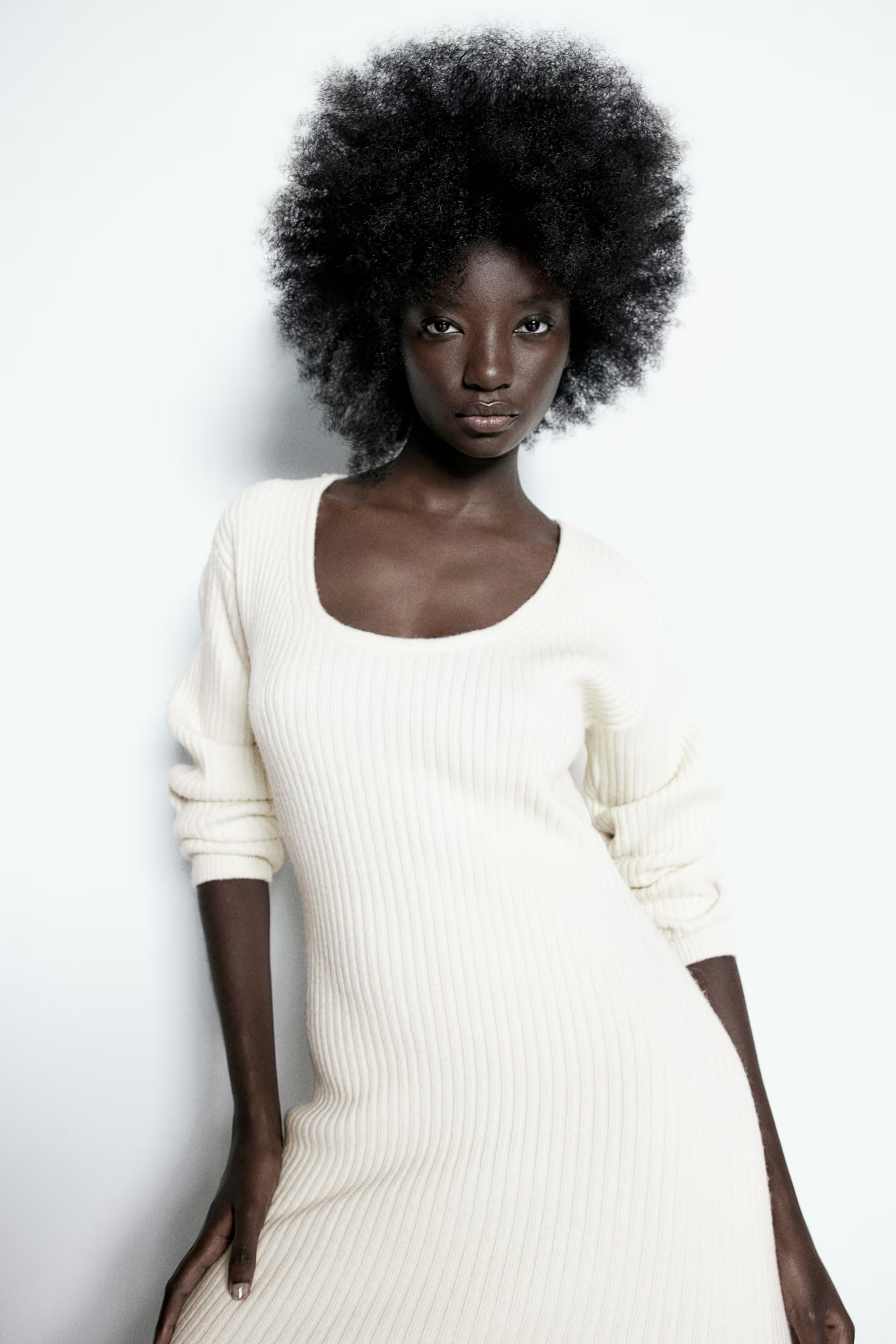 Scoop-Neck Rib-Knit Dress - White - Ladies | H&M US | H&M (US + CA)