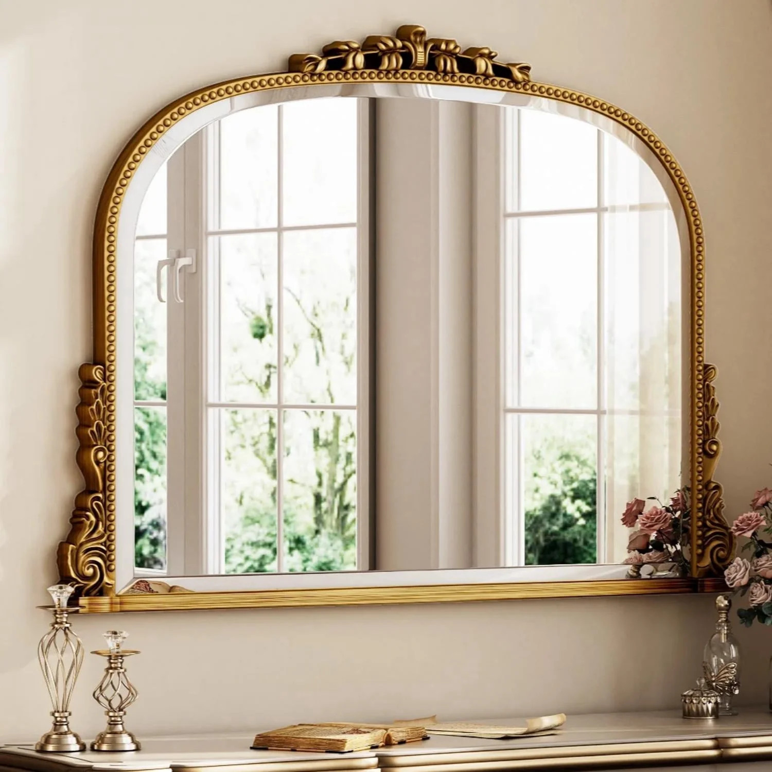 BEAUTYPEAK 36"x 27" Arched Vanity Mirror Vintage Decor Mirror Wall Mounted, Antique Gold | Walmart (US)