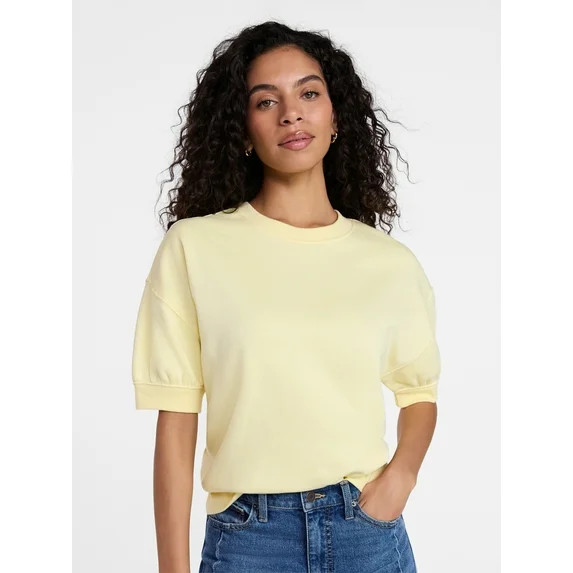 Time and Tru Women's Fleece Sweatshirt with Short Sleeves, Sizes XS-XXXL | Walmart (US)