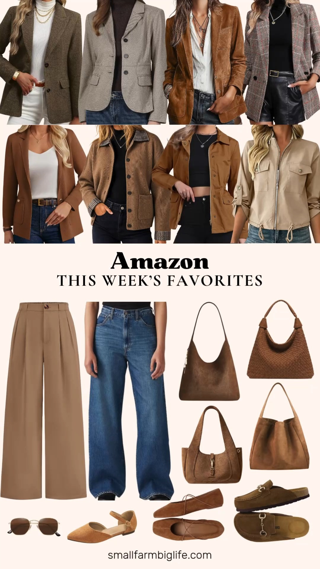 This Week's Favorites

This week's roundup is full of brown and suede pieces perfect for business casual workwear and fall outfits women will reach for on repeat. Two slouchy suede hobo bags, one in light brown and one woven, are both easy everyday carry options, and the brown suede shoulder bag with a gold push lock fits an iPad mini if you need something for work.

For blazers, there are several great work outfit options this week: a wool blend tweed herringbone blazer, a faux suede notched collar blazer, a herringbone fitted suit jacket, a double breasted plaid blazer, and a caramel brown sweater blazer cardigan, all easy to dress up or down depending on the day. The khaki wide leg dressy trousers are a great pant to build any of these looks around.

For outerwear, the caramel brown utility jacket with a drawstring waist and the khaki roll up sleeve windbreaker coat are both great lightweight layers for fall, and the dark camel plaid collar cardigan jacket is perfect for the office or easy travel days.

Finish the look with the caramel brown suede mary jane flats, the tan pointed toe ballet flats, or the brown suede clog mules, and don't forget the brown square polarized sunglasses for sunny fall days.

#fallfashion #businesscasual #workoutfits #suedebags #falloutfits 

 #LTKootd #LTKOver40 #LTKWorkwear