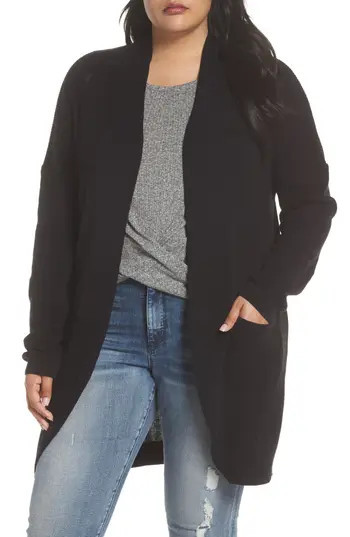 Plus Size Women's Bp. Stitch Curve Hem Cardigan(Plus Size), Size 1X - Black | Nordstrom